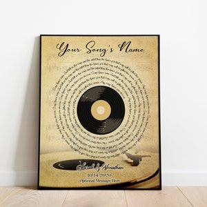 Custom Vinyl Lyrics Print, Personalized Music Poster, Customizable Music Gift, Music Xmas Gift, Anniversary Gift For Mom Dad Husband Wife