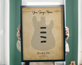 Custom Guitar Song Lyrics Wall Art, Personalized Music Print Poster, First Anniversary Wedding Song Gift, Guitar Music Gift For Dad Husband