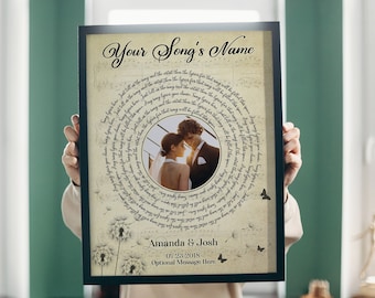 Personalized Song Lyrics Vinyl Record Print: Custom Wedding Photo Art