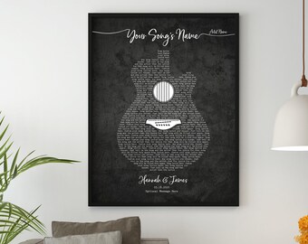 Personalized Guitar Lyrics Wall Art Custom Song Lyrics Print Music Gift Guitar Art Print Printable Wedding Anniversary Gift For Husband Dad