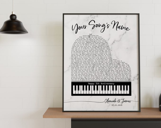 Custom Song Lyric Print Poster, Personalized Wedding Gift, Favorite Song Anniversary Gift, Piano Music Art Gift For Mom Dad Wife Husband Dad