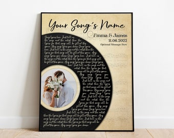 Custom Vinyl Lyrics Wall Art, Personalized Wedding Anniversary Gift For Wife Husband, First Dance Song Lyrics Print, Music Gift For Mom Dad