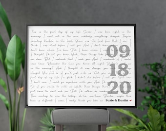 Custom Song Lyrics Wall Art, Custom Wedding Gift, 1st Anniversary Mother's Day Gift For Wife Husband Couples, 10th Anniversary Poster Canvas