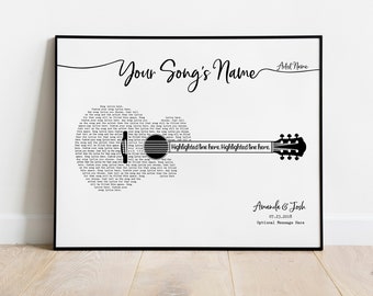 Personalized Song Lyrics Guitar Print, First Dance, Custom Music Gift, Wedding Anniversary Gift For Dad Husband Printable Poster Wall Art