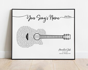 Song Lyrics Guitar Art Print: Personalized Music Gift