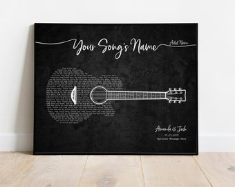 Song Lyrics Guitar Print Music Wall Art Wedding Song Gift First Dance Anniversary Gift For Husband Music Gift For Dad Guitar Art Decoration