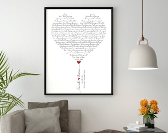 Custom Wedding Song Lyrics First Dance Art Print,  Anniversary Gift For Her, Personalized Wedding Gift Idea, Song Lyrics Poster Wall Art