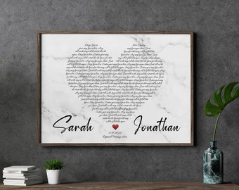 Benutzerdefinierte Songtexte Wandkunst Hochzeitslied Lyrik Kunstdruck Geschenk für Ihn Jahrestag Geschenk für Frau Personalisierte Verlobung Muttertagsgeschenke