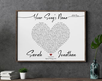 Personalized Wedding Song Lyrics Wall Art, Custom Song Lyric Print, Paper Anniversary Gift, Personalized First Dance Lyrics Gift Printable