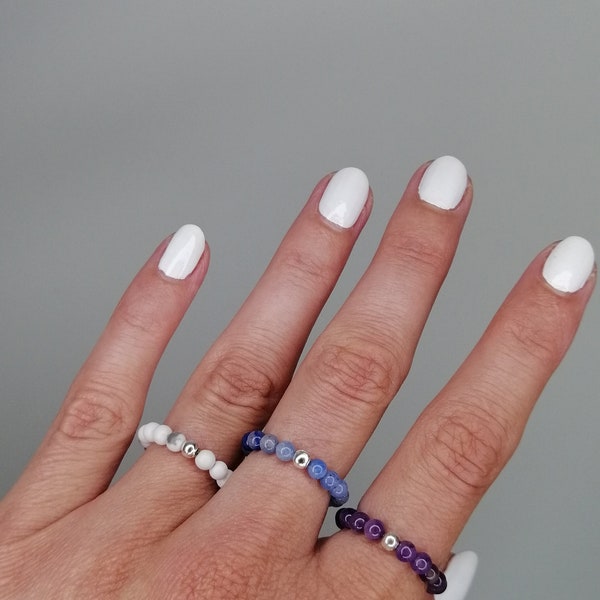 Elastischer Edelstein-Ring, Perlenring, 3mm, verschiedene Variationen, mit Reiki-Energie aufgeladen