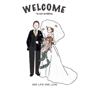 Retrato digital personalizado de boda / Impresión con ilustración sencilla al estilo de Snoopy / Tarjeta de invitación de boda / Lista en 8 horas / #TD