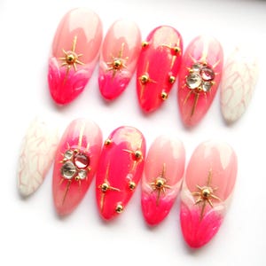 Le Glazed Trendy Press On Nails | Summer Hot Pink Reusable Nails V258