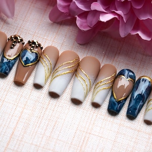 Ocean Lover Press On Nails – Blue Valentine Coffin Reusable Nails, Classy Gel X Style VL04