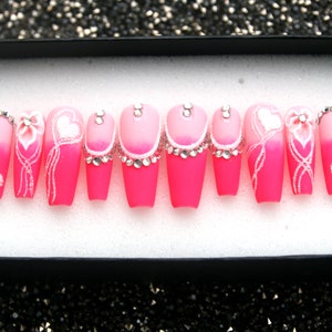 Pinky Neon Glam Press on Nails - Handmade Coffin Fake Nails V132 - Etsy