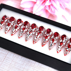 Crimson Ruby Stiletto Press On Nails: Bridal Salon Gel X False Nails