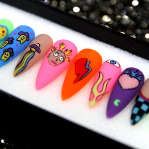 Cartoon Y2K Press On Nails | 3D Festive Fake Nails | Valentine Gift Nails | Hand Painted False Nails | Stiletto Nail Set V98