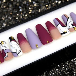 Zeitgenössische Kunst Y2K Press On Nails | Matte Kleber auf den Nägeln | Kristall lange Stiletto Nägel | Festliche Nägel | Lustige Nägel | Luxus Nägel V83