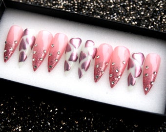 The Purest Love Press On Nails - Handmade Stiletto Gel X False Nails V130