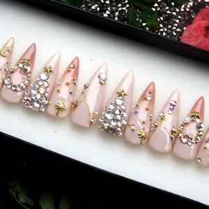 Luxury Glitter Stiletto Press On Nails | Star Nail Art V166