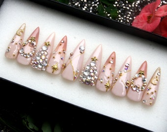 Luxury Glitter Stiletto Press On Nails | Star Nail Art V166