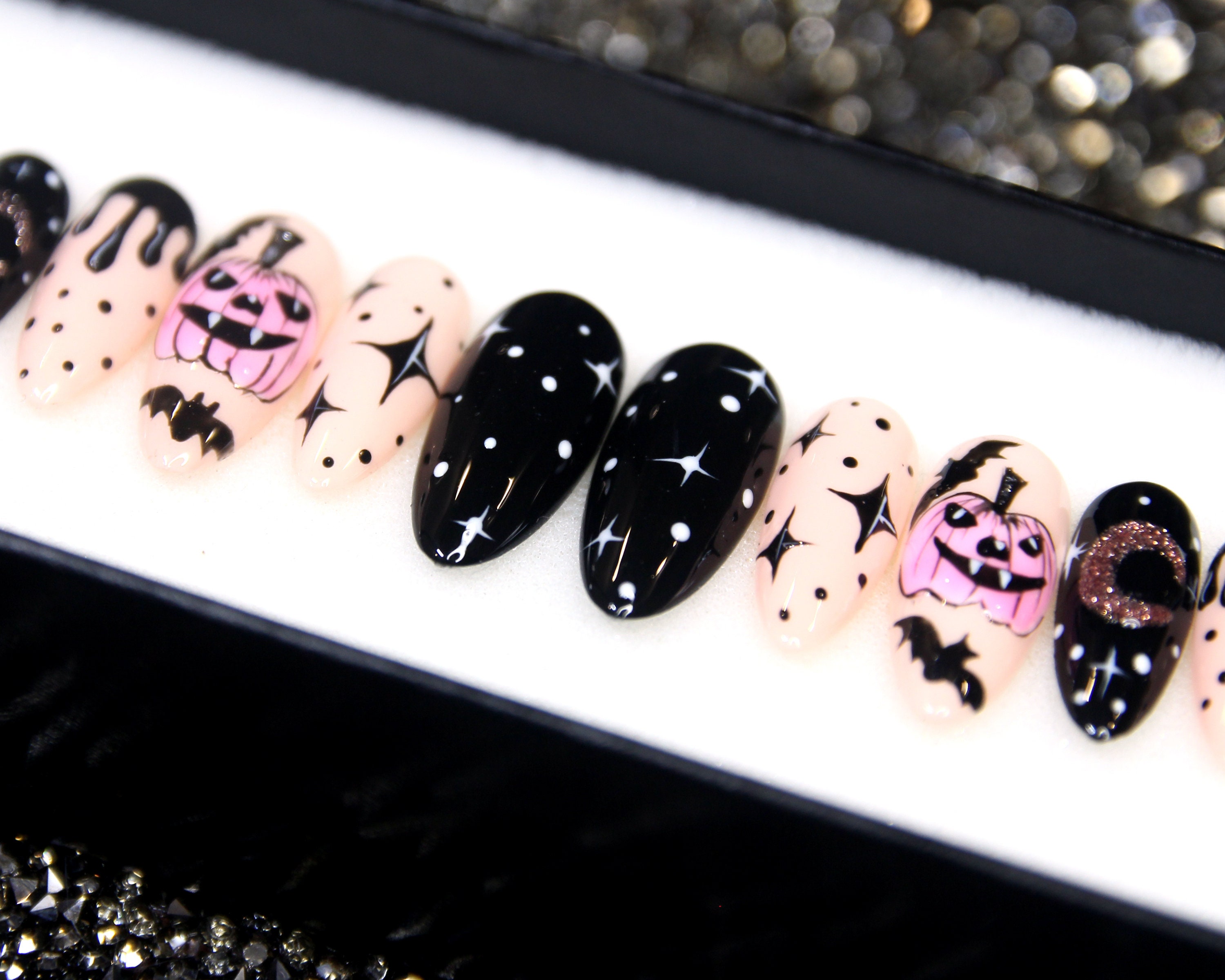 Starry Halloween Press on Nails Floral Glue on Nails - Etsy