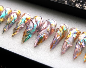 Y2K Chrome Press On Nails: 3D Glitter Fake Nails