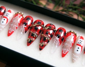 Snowman Christmas Press On Nails: Purple Ombre Stiletto Nail Set