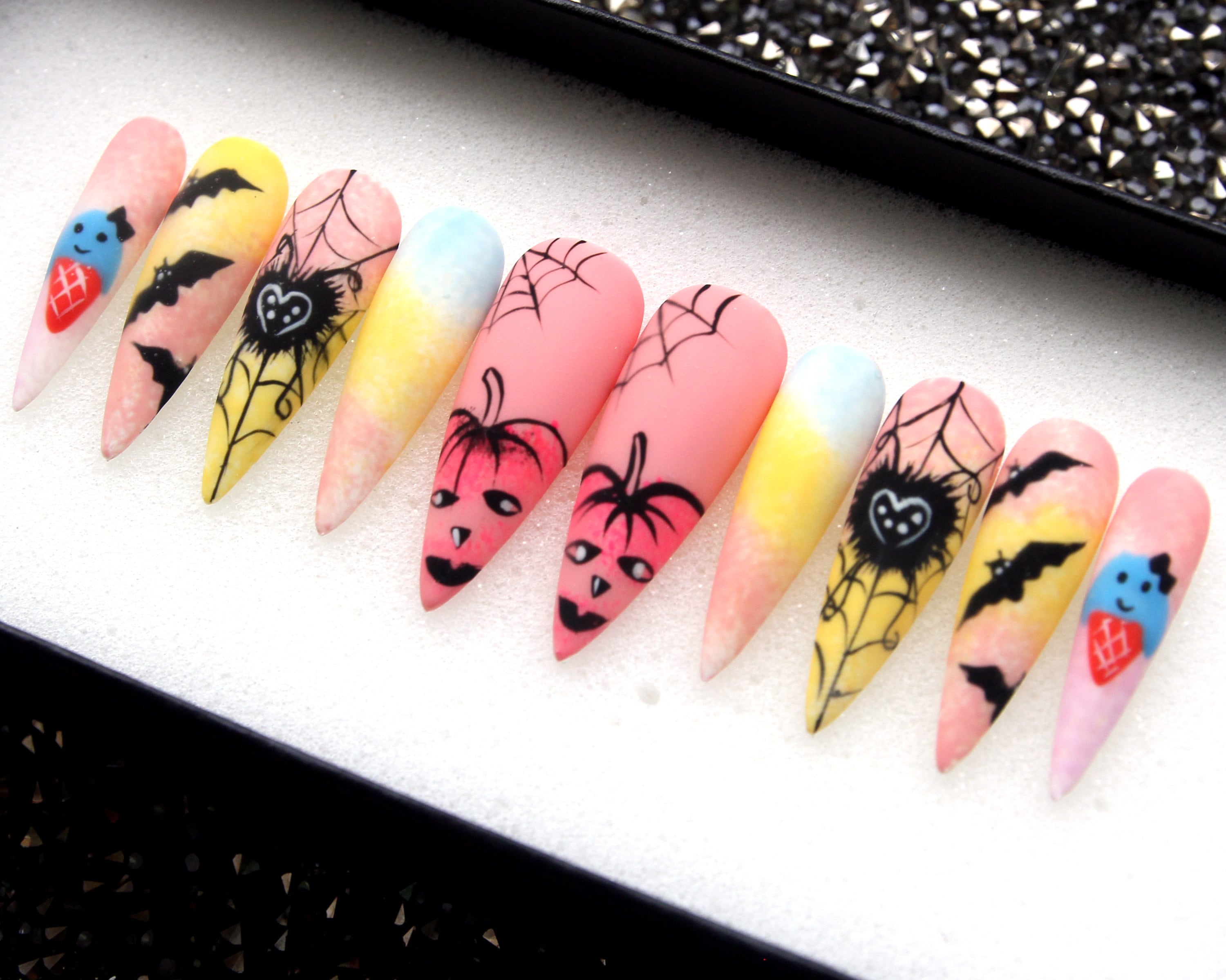 Handmade Halloween Press On Nails: Luxury Stiletto False Nails