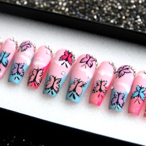 A Dreamy Day Press On Nails - Handmade Coffin Fake Nails V150