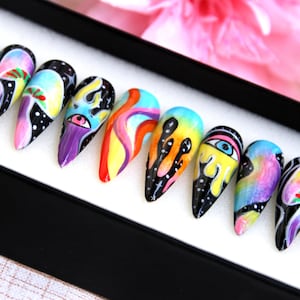 Starry Y2K Press On Nails | Salon Bridal Fake Nails | Fun Nails | Glossy Gel X False Nails I 3D Nails  | Colorful Rainbow Nails V114