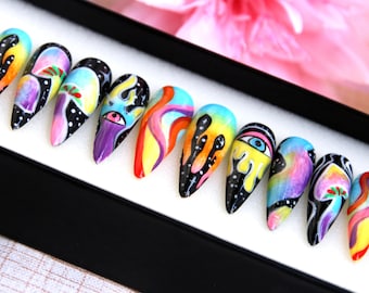 Starry Y2K Press On Nails: Colorful 3D Gel False Nails