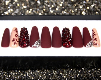 Chocolate Chip Press On Nails | Long Coffin Glue On Nails | Salon Quality 3D Fake Nails | Matte Gel X Short False Nails V80
