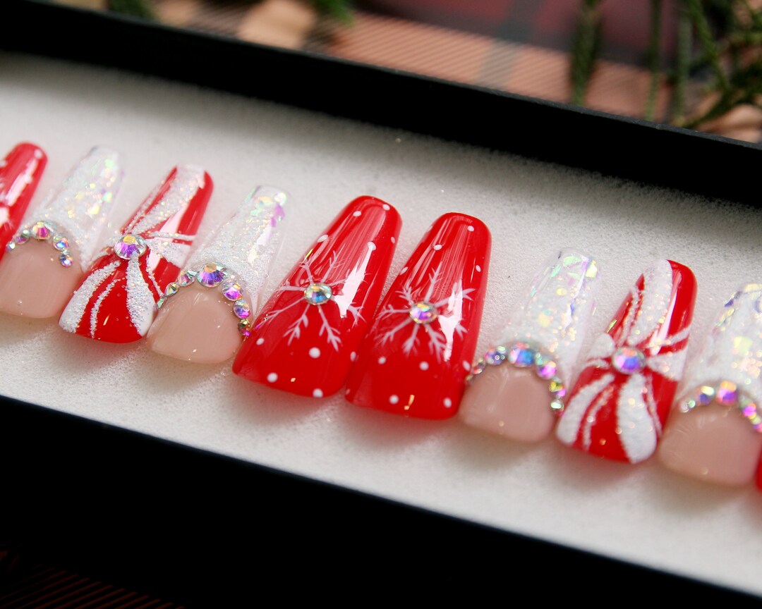 Christmas Gift Press on Nails Coffin Nails Luxury Long Glue on Nails ...