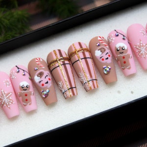 The Ginger Baby Christmas Press On Nails Xmas Coffin Nails Luxury Festival Glue On Nails Luxury Fake Nail Set False Nail V106 image 3