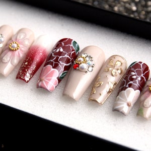 Handmade Ceramic Pattern Press On Nails: Bridal Coffin False Nails