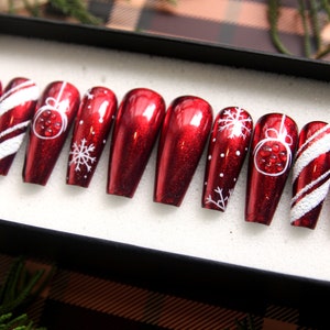 Glossy Christmas Press on Nails Luxury Coffin Nail Set Gel - Etsy