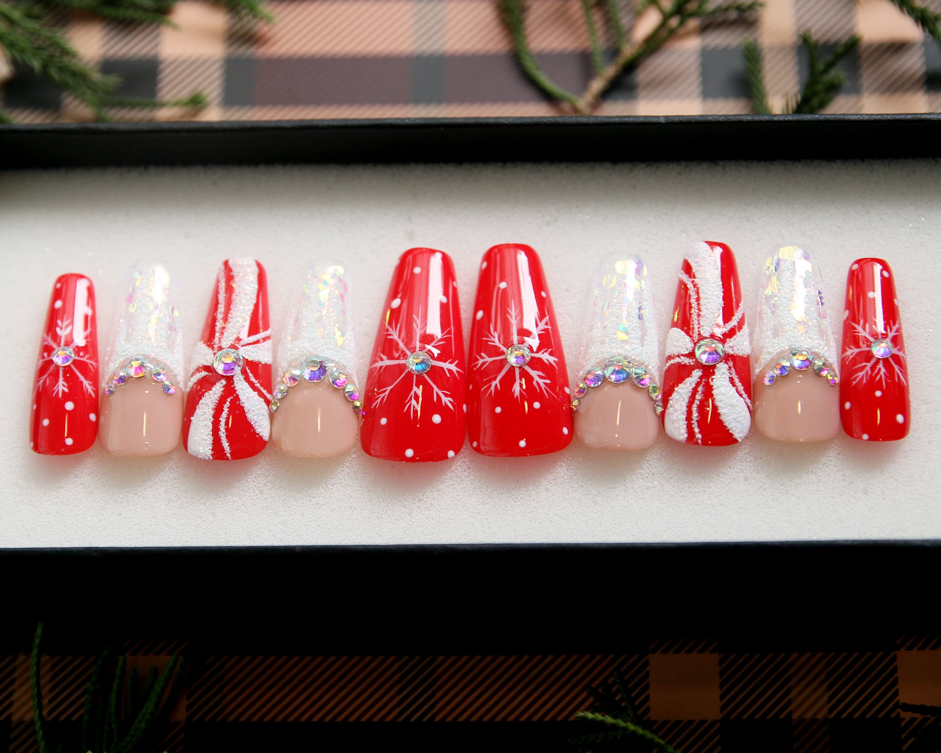 Christmas Gift Press on Nails Coffin Nails Luxury Floral - Etsy