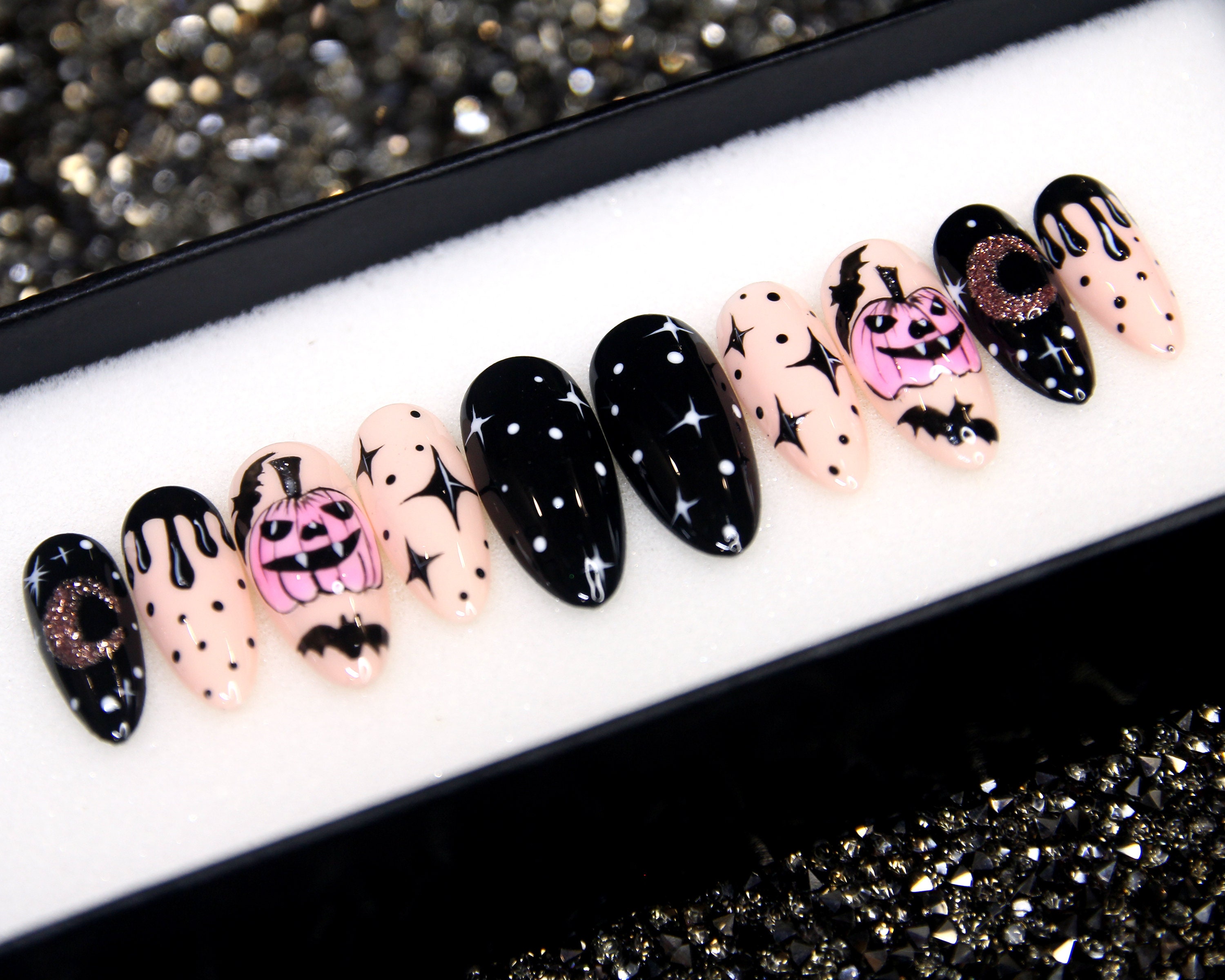 Starry Halloween Press on Nails Floral Glue on Nails - Etsy