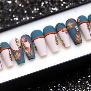Matte Latte Autumn Nails – Elegant Coffin Press On, Kawaii Wedding Set, Japanese Style V108