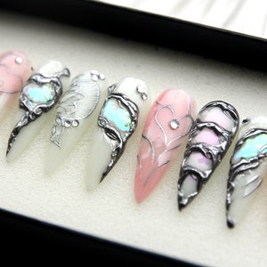Aurora Sky Press On Nails | 3D gel Metallic Stiletto Nails | Goth Gothic Nails Set | Elegant Fake Nails | False Nails V179