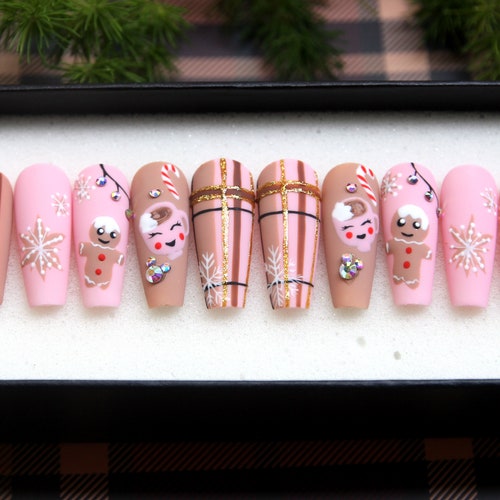 Cute Fake Nails Glue on Nails Press on Nails Coffin Luxury - Etsy
