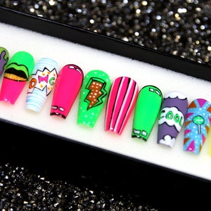 Comic Pop Art Y2K Nails | Press On Nails | Comic 3D Fake Nails | Coffin Nails V40