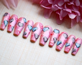 Uñas postizas Dreamy Heart: Uñas de ataúd para San Valentín