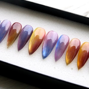 Cat-Eye Stiletto Press On Nails: Y2K Rainbow Festive False Nails