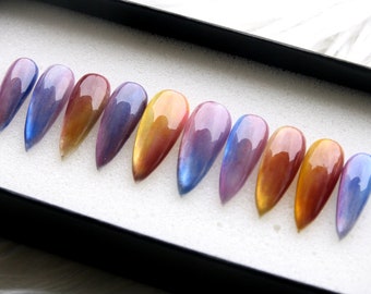 9D Cat-Eyes Summer Press On Nails | Y2K Fake Nails Stiletto | Trendy Nails | 3D Festive Nails | Rainbow Glue On Nails V195