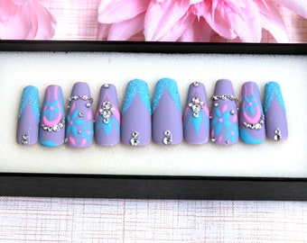 Lilac Press On Nails | Matte Minimal Glue On Nails | Latte Elegant Wedding Gift Fake Nails | Nails V119