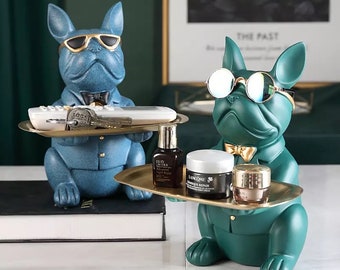 Resin/Ceramic  Cool French Bulldog Butler Statue with tray – Craft Gift – Man Cave – Home Décor – Table Decoration - Popular
