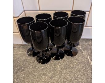 Set of 7 Vintage Morgantown Black Glass Goblets or Water Glasses