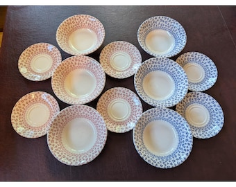 English Ironstone Provence Floral Chintz 6 Bowls & 6 Saucers Blue/Red/Pink