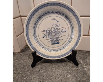 Len Ting Melamine Ware Plate Blue Floral Pattern NOS Made in Taiwan Set of 12